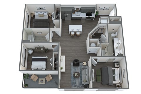Floor plan for 3 beds, 2 baths, 1358 sqft